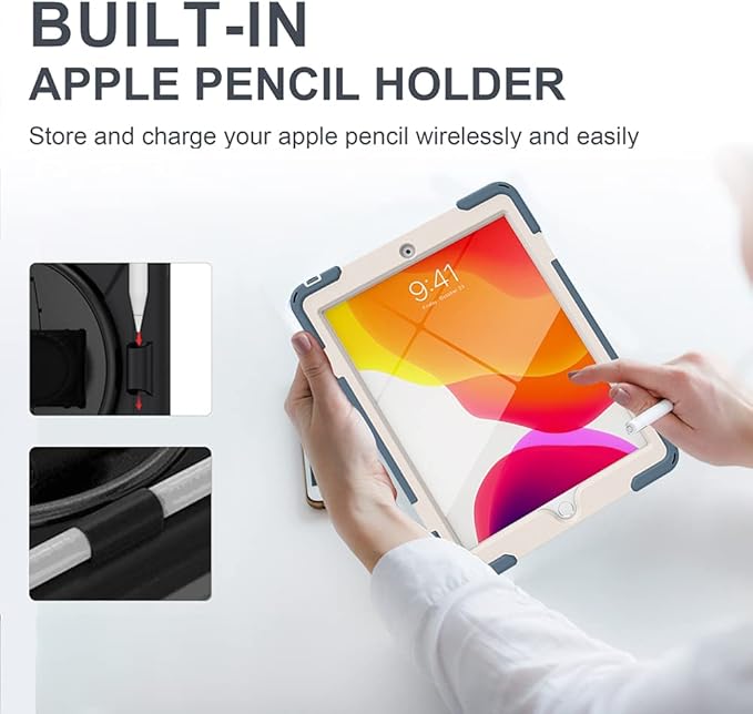 ZenRich Shockproof Case for iPad 9th/8th/7th Generation 10.2 inch 2021/2020/2019, Heavy Duty Rugged Case with Pencil Holder/360° Rotating Kickstand/Handle/Carrying Strap, CronflowerBlue