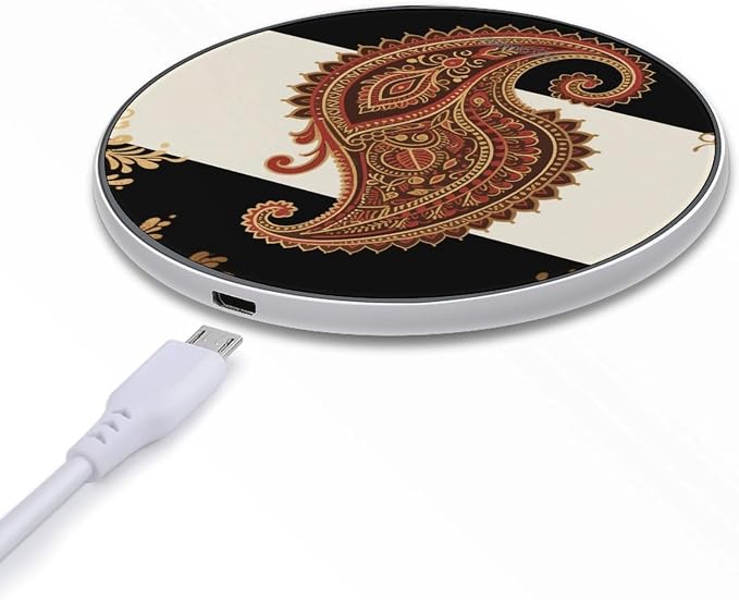 Bohemian Printed Wireless Charger with USB CableAluminum Alloy Frame 10W Max Compatible Fast Wireless Charging Pad- 3.2ft Cable Included for Travel Home Office Desk