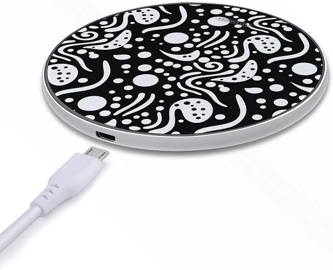 Black and White Pattern with White Circles Wireless Charger Portable Fast Charging Pad Lightweight Wireless Charging Pad 10W Slim Charging Station for Phone Charger Mat for Travel Home Office Desk