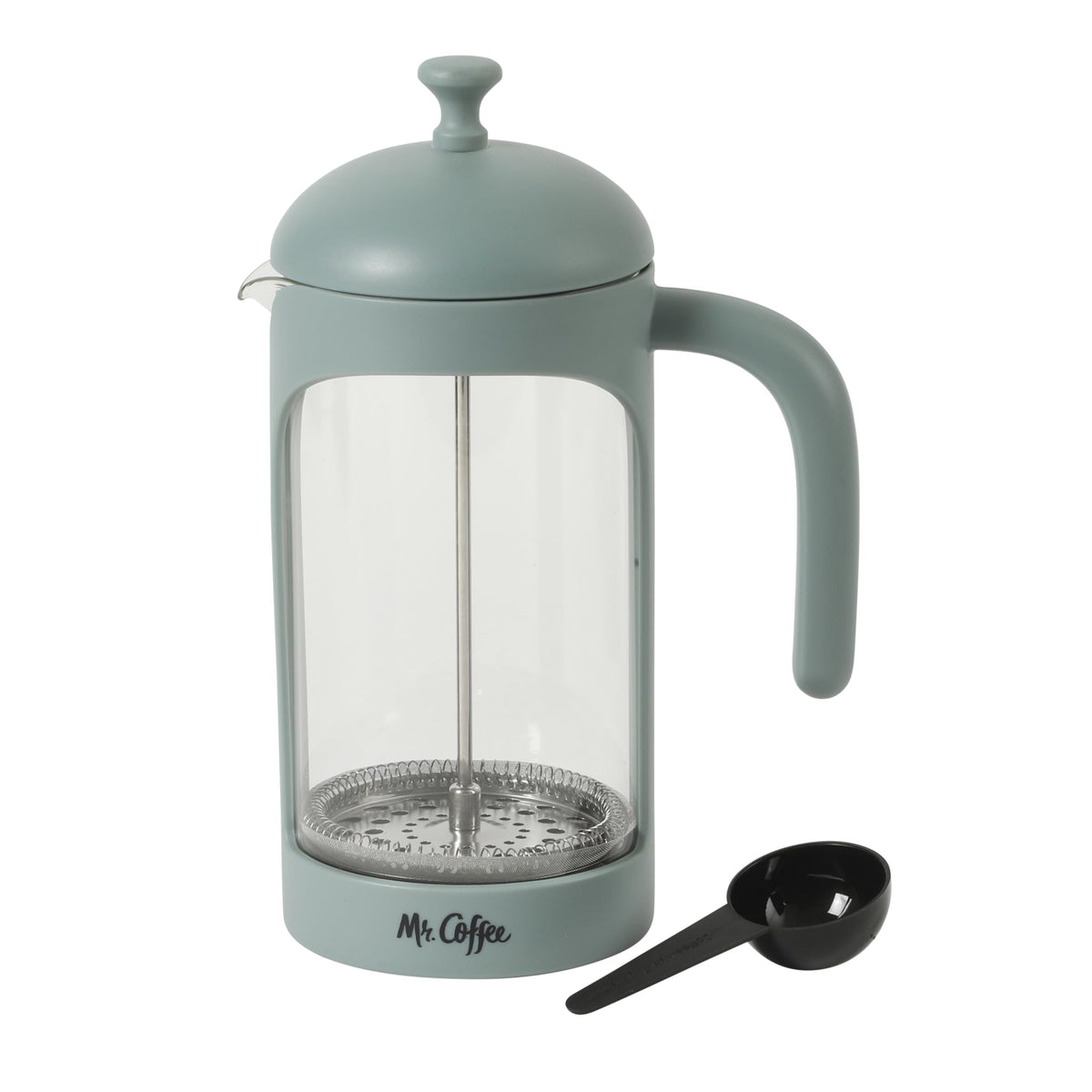 Mr. Coffee Daily Brew French Press Coffee Maker, 30-Ounce Glass Carafe with High Heat Resistant Durable Borasilicate Glass & Copper Metal Frame and Plunger, Includes Coffee Scoop