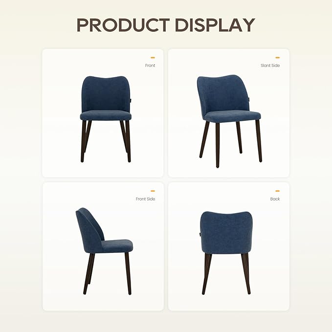 Wooden Dining Chairs Set of 2, Upholstered Kitchen Dining Room Chair, Modern Farmhouse Dinner Chair for Restaurant & Cafe, Blue