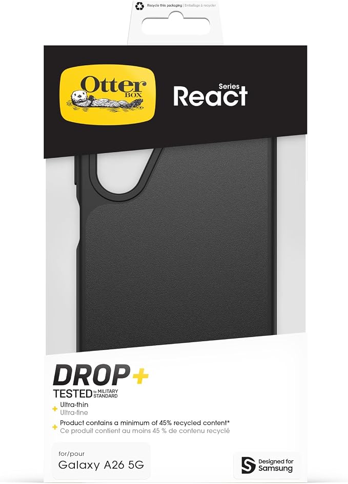 OtterBox React Series Case for Samsung Galaxy A26 5G Shockproof Drop-Proof Ultra Slim Protective Case Military Standard Tested Black