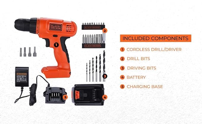 BLACK+DECKER 20V MAX POWERCONNECT Power Drill Cordless Drill Driver Electric Screwdriver with 30 Piece Bit Set and Drivers Kit, Battery and Charger Included (LD120VA)