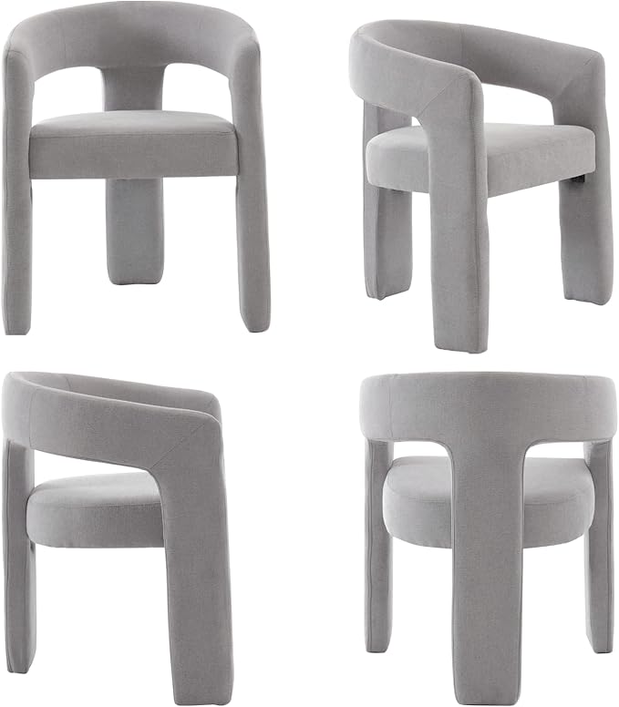 Modern Chenille Dining Chairs Set of 4, Upholstered Barrel Chairs with Arms Comfy Accent Side Chairs for Living Room/Dining Room/Reception, Grey