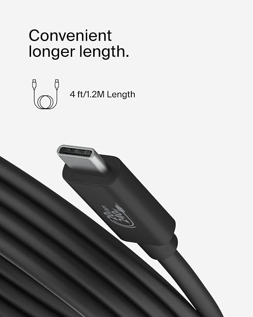 Belkin Connect USB4 Cable (6.6ft/2M Power Cable) USB-C to USB-C Cable w/ 240W Power Delivery + 20Gbps - USB4 Compliant Power Cable Compatible with MacBook Windows Chromebook & More