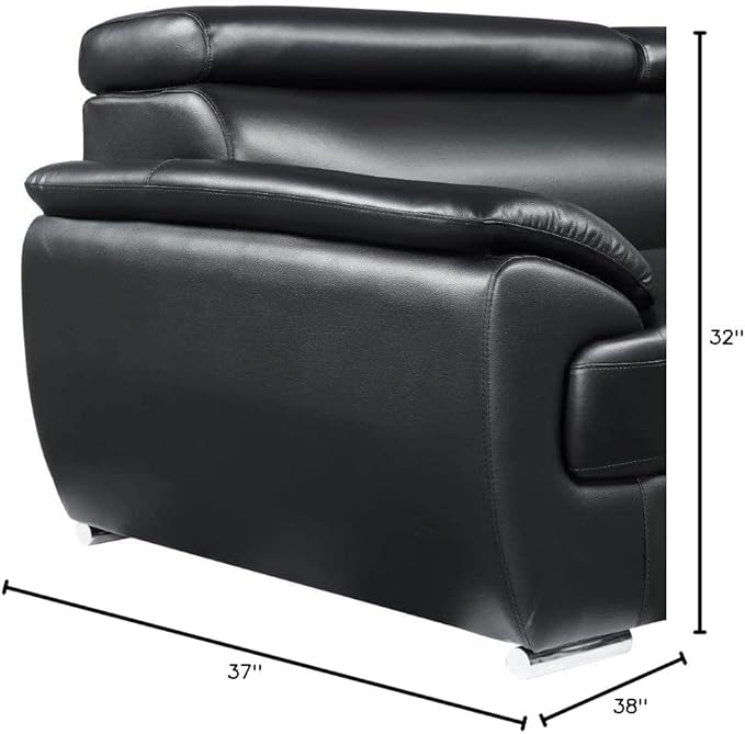 Blackjack Furniture 4571 Veal Collection Modern Genuine Leather Accent Chair with Adjustable Headrest, Sturdy Wood Frame and Stainless Steel Legs, Stylish Living Room Arm Chair, Black