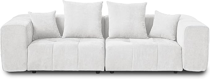 JACH 2 Seater Sofas Sectional Couches, Modern Love Seat Office Couch, Loveseat Modular Couch, Cozy Sleeper Sofa for Apartment, Bedroom, Living Room (Linen Fabric, White)