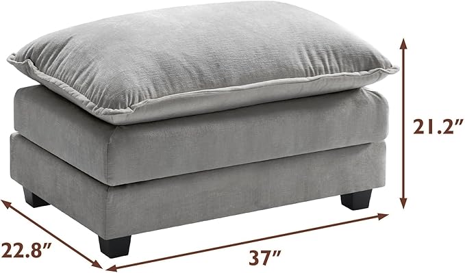 Ihanherry Ottoman for Modular Sectional Cloud Couch, Chenille Deep Seat Sofa for Living Room, Bedroom and Apartment, Grey