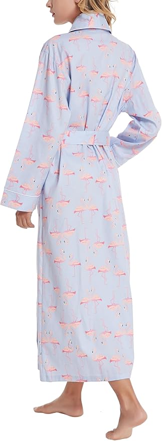 Lavenderi Women’s 100% Cotton Long Kimono Lounge Bathrobe Robe, Ladies Loungewear for Spa