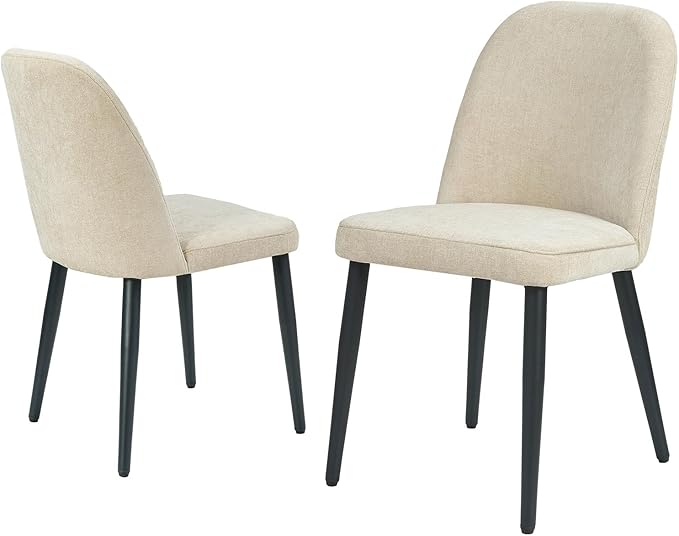 Upholstered Dining Chairs Set of 2, Mid Century Modern Fabric Dining Room Chair High-Back Padded Kitchen Chairs with Padded Seat and Metal Legs for Kitchen Dining Room Restaurant Cafe, Beige
