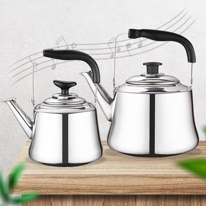 Luxshiny Whistling Tea Kettle Stainless Steel Water Boiling Kettle 1 Liter Portable Teapot with Wrapped Handle Loud Sounding Stovetop Tea for Home Camping Restaurant