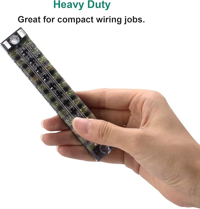 MILAPEAK Terminal Block and Strip - 5pcs 12 Positions 600V 15A Dual Row Screw Terminal Blocks with Cover + 10pcs 400V 15A 12 Positions Pre-Insulated Terminal Barrier Jumper Strips Black & Red