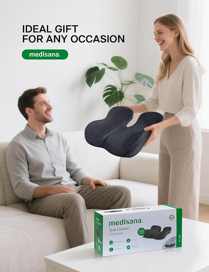 Medisana Extra Large Seat Cushion, Seat Cushions for Office Chairs, Car Seat, Wheelchair - Sciatica & Tailbone & Coccyx Pain Relief Pillow for Driver Sedentary People(Size:19.6 * 16.6 * 3.7 in-Black)