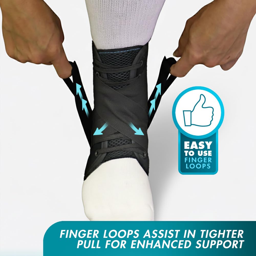 Med Spec ASO Ankle Stabilizer Lace Up Ankle Brace Sprain Support Black, SM