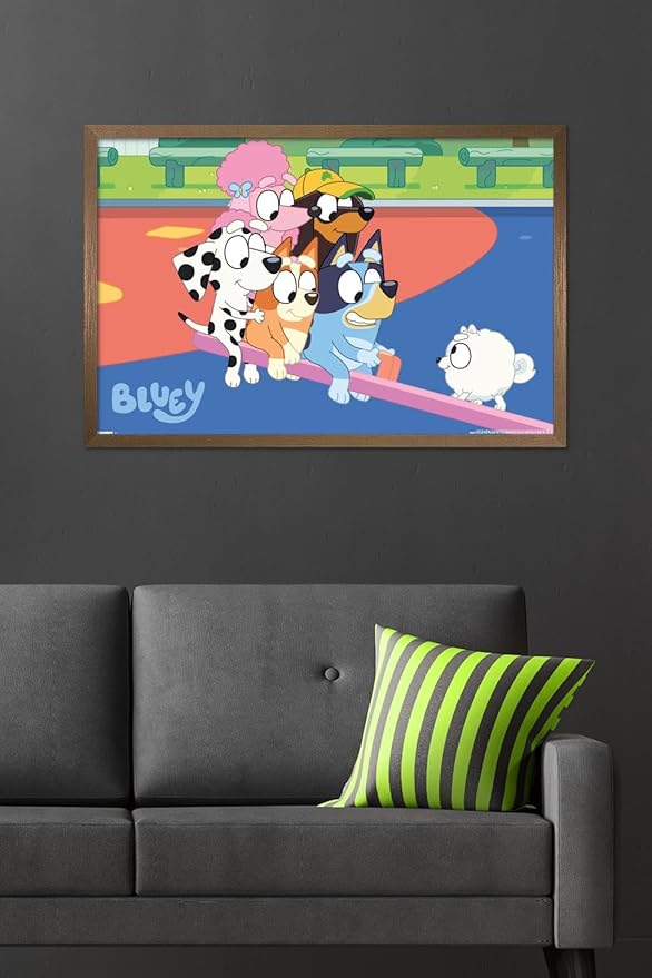 Bluey (2018) - Bluey and Friends See Saw Fun Wall Poster, 34L" x 22.4W", Bronze Framed Version