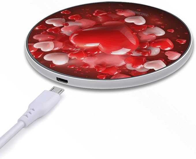 Love Red Hearts Wireless Charger with Aluminum Alloy Frame Qi Certified Fast Wireless Charging Pad 10W Charging Station Portable Phone Charger for All Wireless Charging Phone