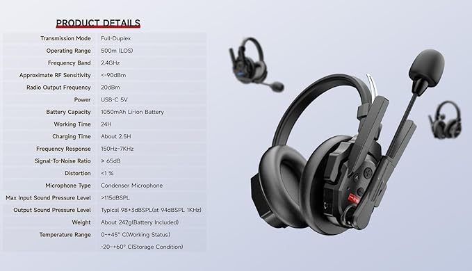 SYNCO XTALK XMax5 Wireless Intercom Headset System 2.4GHz 1640 feet 500 Meters Dual-Ear Team Communication Headset for Live Show Stage Performance Movie Shoot