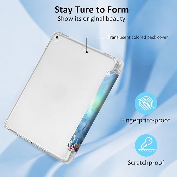 Lokigo for iPad 9th/ 8th/ 7th Generation Case 10.2 Inch (2021/2020/2019 Release) iPad Air 10.5 (3rd Generation) 2019 /Pro 10.5 2017 Case with Translucent Hard Shell Back -Flowers