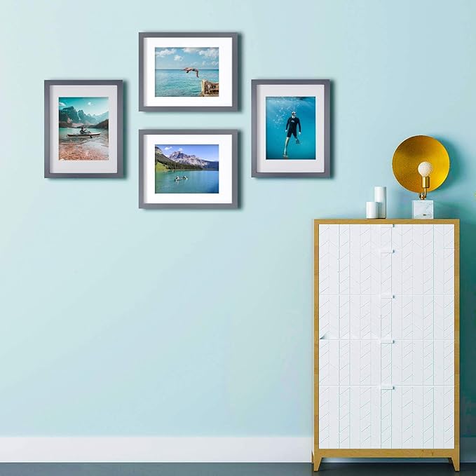 Egofine 11x14 Picture Frame Display Pictures 5x7 / 8x10 with Mat or 11x14 Without Mat Made of Solid Wood Covered by Plexiglass for Table Top Display and Wall Mounting Photo Frame, Dark Grey