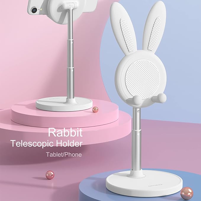 OATSBASF Cell Phone Stand Adjustable Cute Bunny Phone Stand for Desk Kawaii Phone Holder Stand Compatible with All Mobile Phones iPhone Kindle Switch (Green)