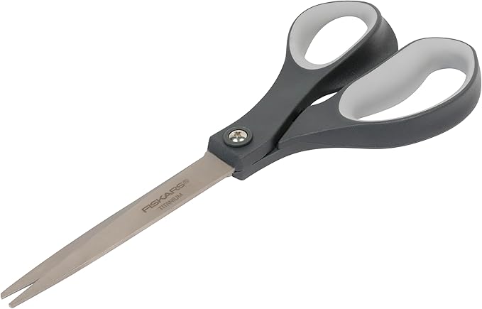 Fiskars 8" Comfort Grip Titanium All Purpose Scissors, Sharp Stainless Steel Blades for Everyday Cutting Tasks, Home, Office, and Arts & Crafts, Gray