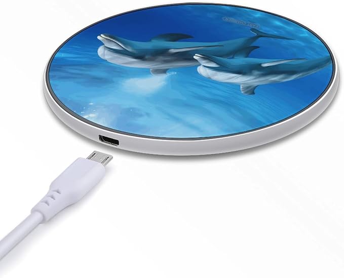 Dolphins in The Ocean Wireless Charger Aluminum Alloy Frame 10W Fast Charging Pad with Indicator Light 6mm Thin & Portable Wireless Charging Pad for Travel Home Office Desk