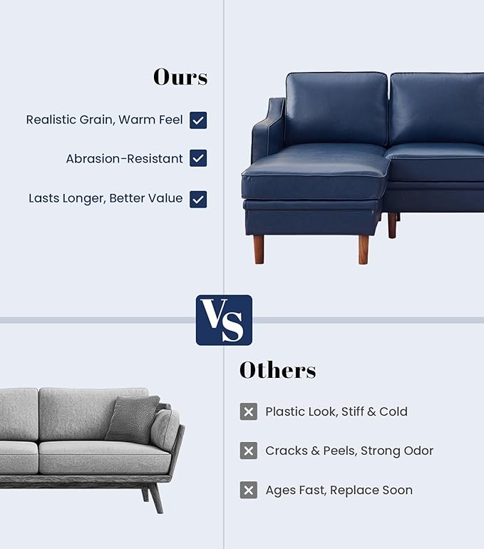 Kingfun 88" L-Shape Sofa, Chenille Sectional Couch, Mid Century Modern Couches with Solid Wood Frame for Living Room & Bedroom, Beige