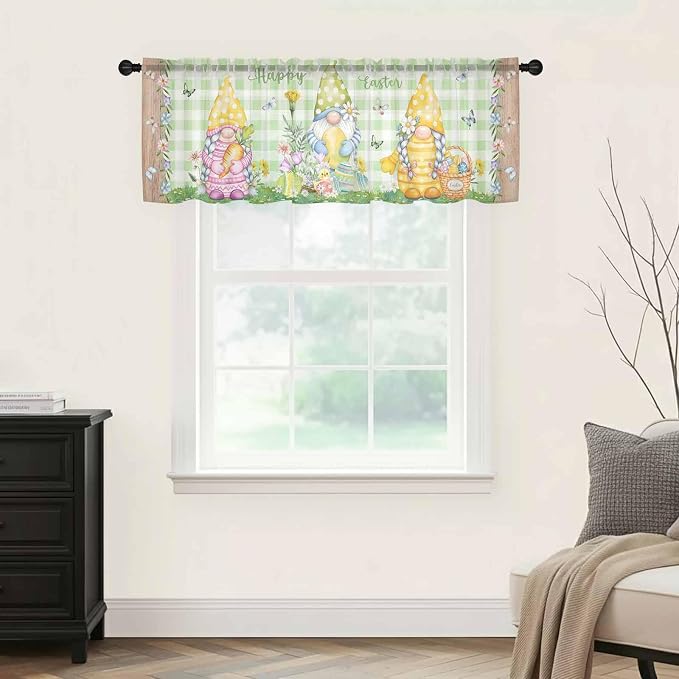 Easter Sheer Valances for Windows 42"x18", Light Filtering Kitchen Curtains