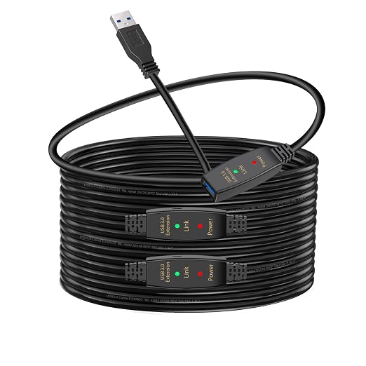 100ft Active USB 3.0 Extension Cable Male to Female USB Extender with 3 Signal Boosters SuperSpeed 5Gbps Data Cord (Micro USB Power Cable Included) for Webcams Printers VR Security Cameras