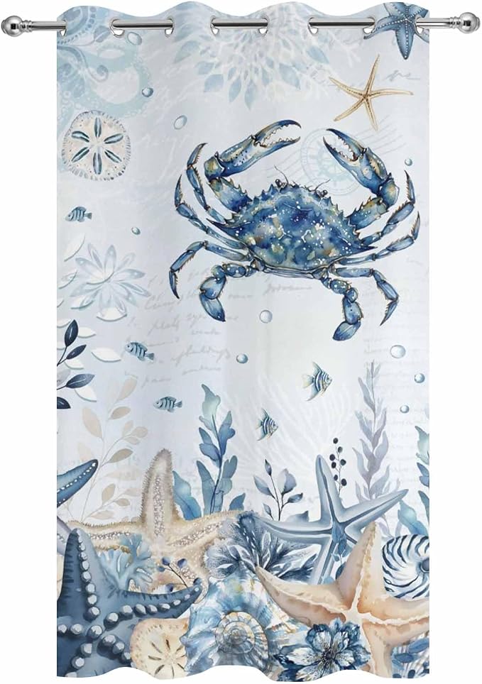 Oceans Outdoor Curtains for Patio Crabs Marine Life Shell Starfish Blue