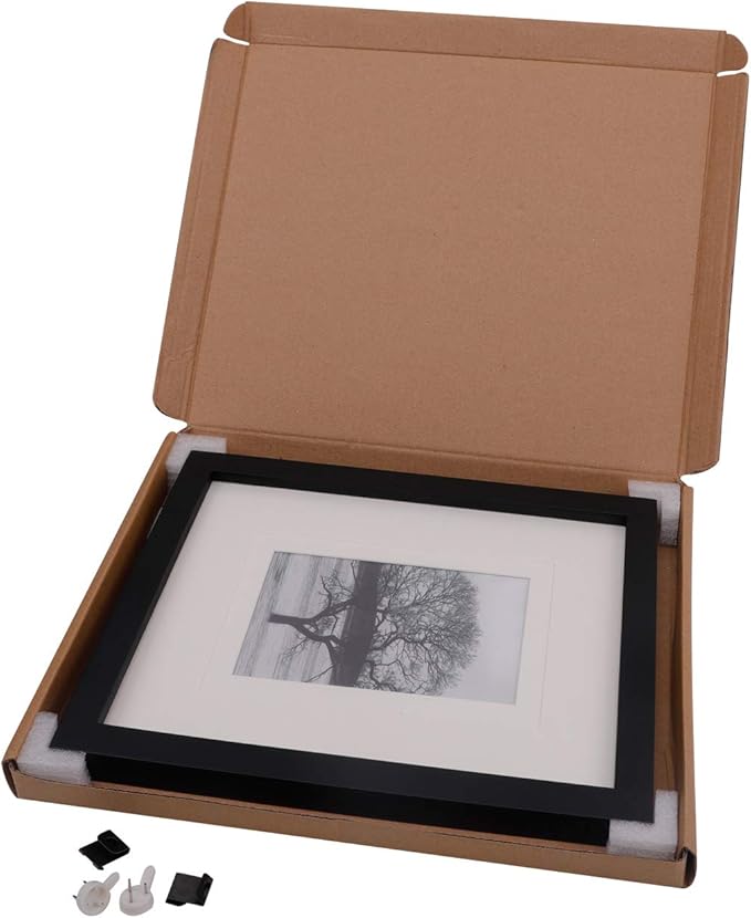 Egofine 8x10 Picture Frame Made of Solid Wood Covered by Plexiglass, for Pictures 4x6 or 5x7 with Mat or 8x10 Without Mat, Table Top Display and Wall Display Photo Frame, Black