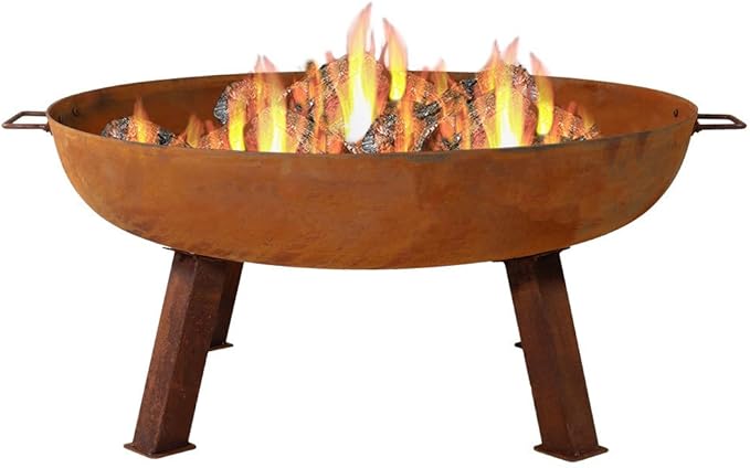 Sunnydaze 34-Inch Cast Iron Heavy-Duty Fire Pit for Outside - Wood-Burning Outdoor Fire Pit Bowl with Handles - Oxidized Finish