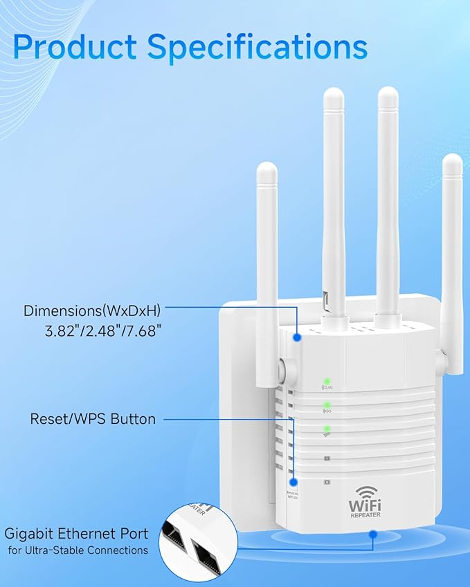 WiFi Extender, WiFi Extender Signal Booster Dual-Band(5.8G&2.4G) Wireless Repeater Coverage to 12880 sq. ft & 105 Devices, 1-Tap Setup, Supports Ethernet Port, Faster Speed
