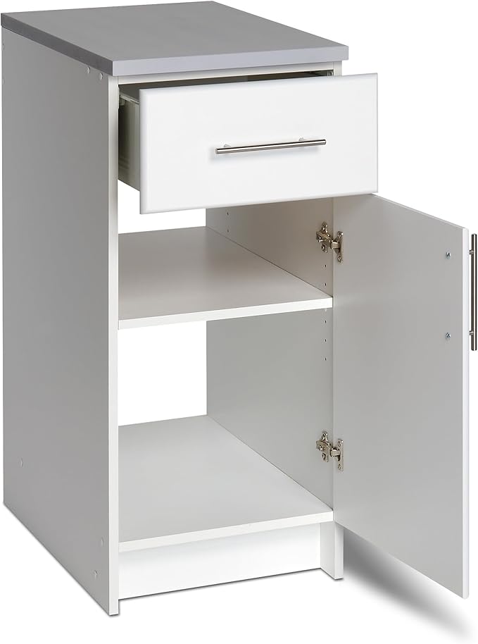 Prepac Elite 16” Wide White Storage Cabinet, Base Cabinet with 1 Drawer and 1 Adjustable Shelf Ideal for Garage, Cabinet, Kitchen, Home Office, 16”W x 36”H x 24”D