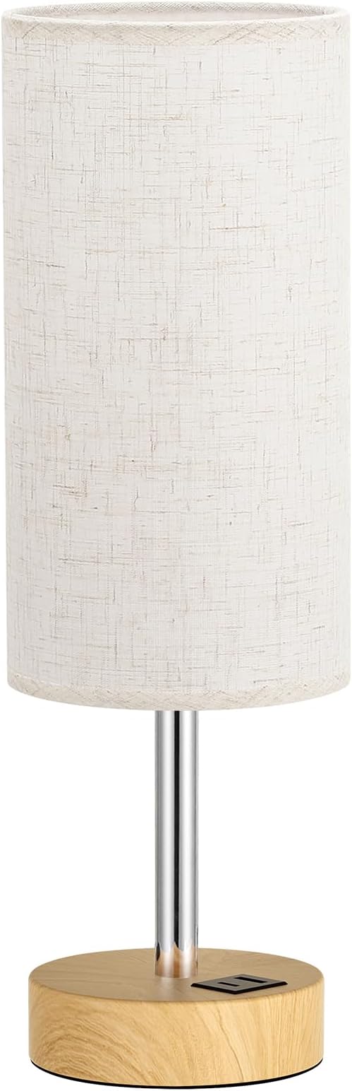 Dicoool Touch Bedside Table Lamp with USB - 3 Way Dimmable Wood Lamp for Bedroom Nightstand, Desk Lamp with Charging Station for Dorm, Living Room, Office, Kids Room, Small, 14in