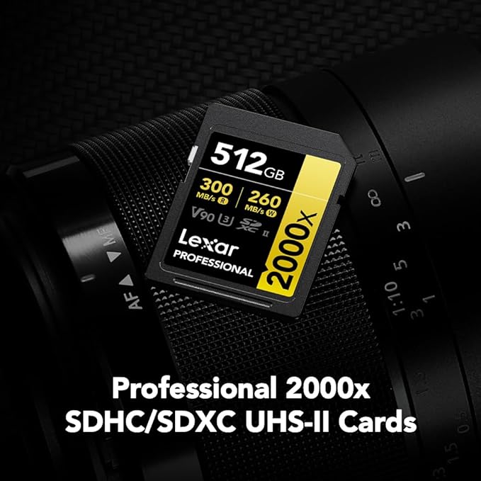 Lexar 512GB Professional 2000x SDXC Memory Card, UHS-II, C10, U3, V90, Full-HD & 8K Video, Up to 300MB/s Read, for DSLR, Cinema-Quality Video Cameras (LSD2000512G-RNNNU)
