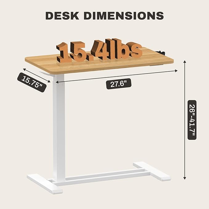 FLEXISPOT Mobile Standing Desk with Wheels Pneumatic Laptop Desk Rolling Computer Cart Movable Height Adjustable Small Sit Stand Desk Computer Workstations Home Use(31.5" W x 17.7" D, Maple)