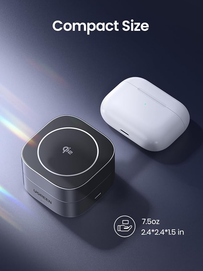 UGREEN MagFlow Qi2 15W 2-in-1 Foldable Wireless Charging Station | Foldable Travel Design Adjustable Viewing Wireless Charger for iPhone 12-17 Series and AirPods Adapter Not Included