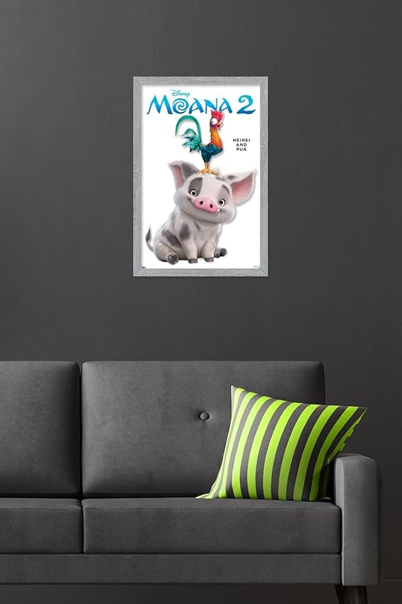Disney Moana 2 - Heihei and Pua Feature Series Wall Poster, 22.4L" x 14.7W", Gray Framed Version