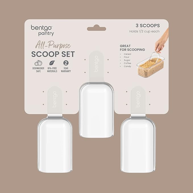 Bentgo Pantry 3-Piece All-Purpose Scoop Set, 1/2 Cup, BPA-Free (Clear)