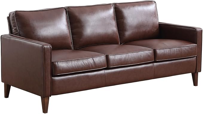 EBELLO 77” Mid Century Modern Sofa Couch, 3 Seater Faux Leather Couches for Living Room, Soft Padded Comfy Cushion, Small Sofa for Small Spaces, Bedroom, Apartment, Dark Brown