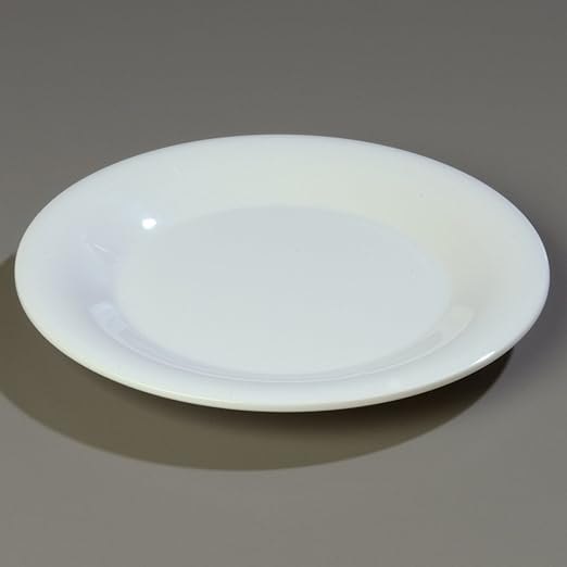 Carlisle FoodService Products Sierrus Reusable Plastic Plate with Wide Rim for Buffets, Restaurants, and Homes, Melamine, 9 Inches, White, (Pack of 24)