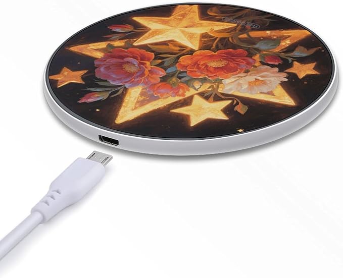 Colorful Star Floral Wireless Charger with USB CableAluminum Alloy Frame 10W Max Compatible Fast Wireless Charging Pad- 3.2ft Cable Included for Travel Home Office Desk