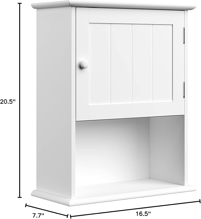 Wall-Mounted Storage Cabinet – Kitchen, Pantry, Laundry Room or Bathroom Organizer with Open Shelf – Bathroom Storage Furniture by Lavish Home (White)