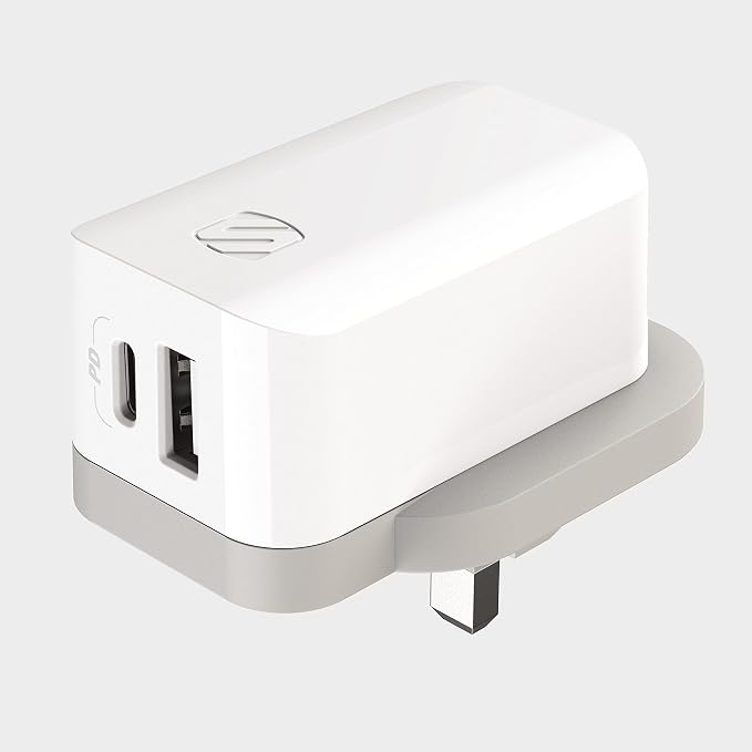 Scosche HPDCA32UK PowerVolt 32W Certified USB Type-C + USB Type-A UK Quick Wall Charger Power Delivery 3.0 for All USB-C and USB-A Devices in White