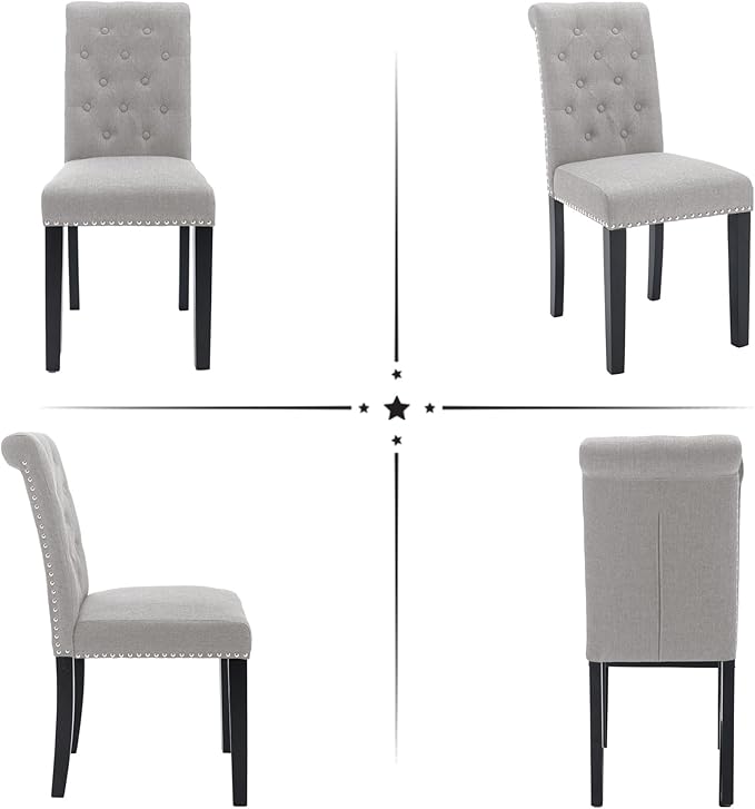 Westice Dining Room Chairs Set of 6 Upholstered Fabric Kitchen Chairs Dining Room Side Chair with Nailhead Trim and Rubber Wood Legs for Small Space Apartment, Light Gray