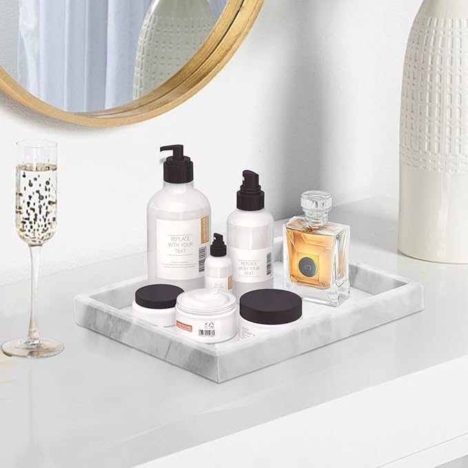 Marble Bathroom Tray,Pure Natural Marble Vanity Tray,Marble Tray for Kitchen Counter Non-Ceramic/Non-Resin,Stone Tray 12 x 8 inch (White)