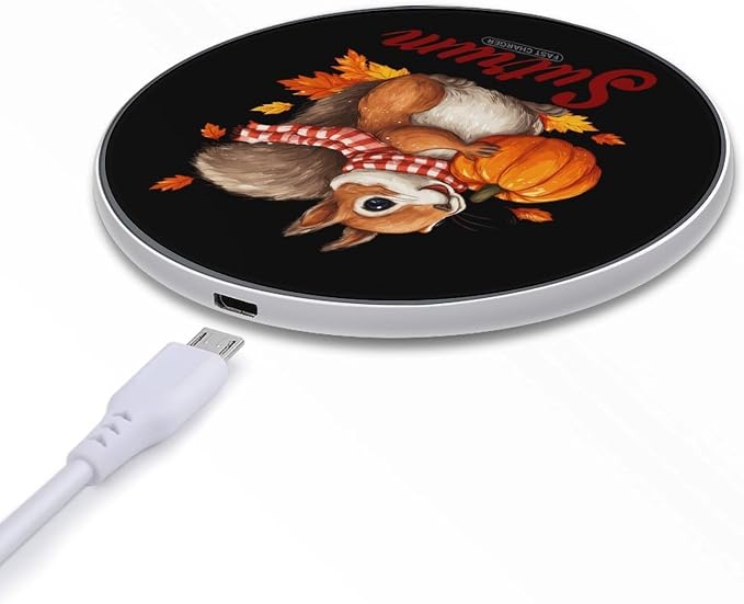 Fall Squirrel Maple Leaf Wireless Charger Portable Charging Pad | LightweightAll Smartphone