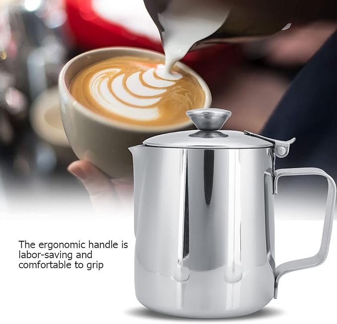 Stainless Steel Milk Frothing Pitcher with Lid, 600ml