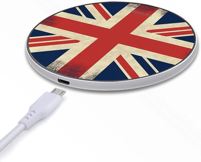 UK Flag Wireless Charger with USB Cable Qi-Certified 10W Fast Wireless Charging Pad Portable Charging Station Anti-Slip Slim Charger Mat for All Qi-Enabled Phones